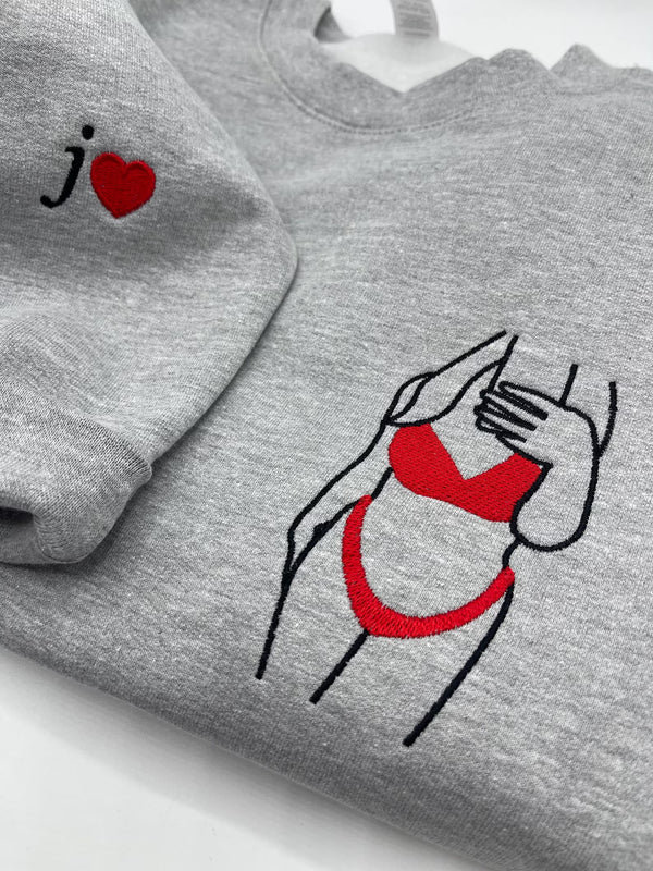 Custom Embroidered Spicy Portrait Sweatshirt, Personalized Couple Sweatshirt, Gift For Boyfriend