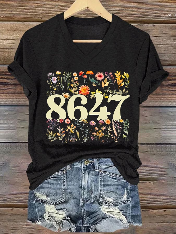 🔥Buy 3 Get 15% Off🔥V-neck 86/47 Flowers Print  T-Shirt