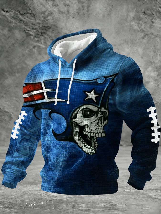 Men's Football Print Checkered Fabric Hooded Sweatshirt
