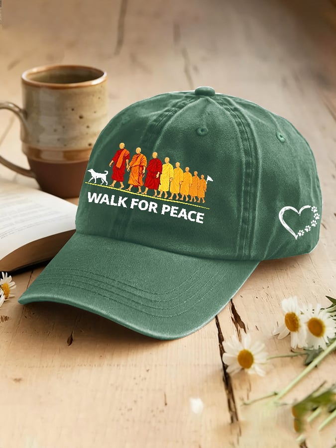 Retro Walk For Peace Monks With Aloka Dog Print Baseball Cap