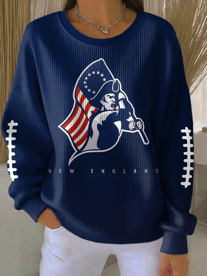 Women's Football Print Knit Crew Neck Long Sleeve Top