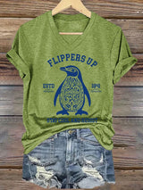 🔥Buy 3 Get 15% Off🔥Women's Penguins Flippers Up Printed V Neck T-shirt