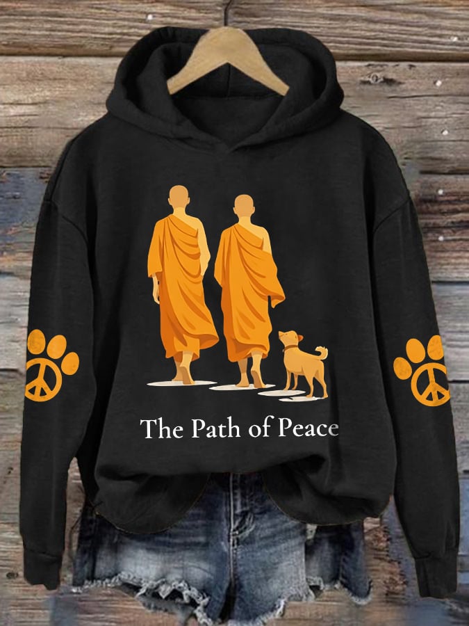 Retro Walk For Peace Monks With Aloka Dog Print Hoodie