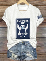 🔥Buy 3 Get 15% Off🔥V-Neck Retro Flippers Up Penguins Resist Tariffs Print T-Shirt