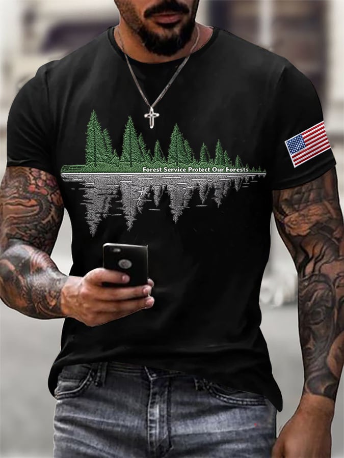Men's Retro Save The Forest Service Printed Top