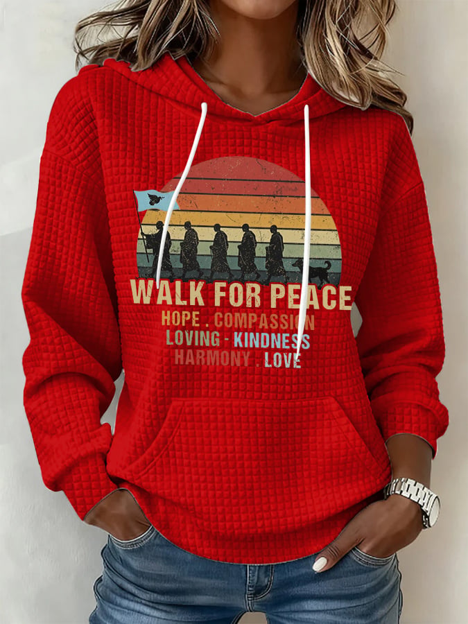 Retro Walk For Peace Hope Compassion Loving-Kindness Harmony Love Print Hoodie