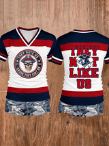 Women's They Hate Us Cause They Ain't Us Gift For Football Fans Gameday Casual V-Neck Tee