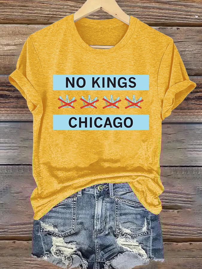🔥Buy 3 Get 15% Off🔥Women's  No Kings Chicago Flag Print  T-Shirt