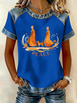 Retro Walk For Peace Monks With Aloka Dog Print Print T-Shirt