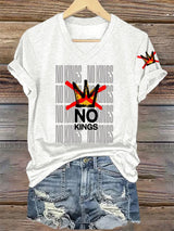 🔥Buy 3 Get 15% Off V-Neck Retro No Kings In America Print T-Shirt