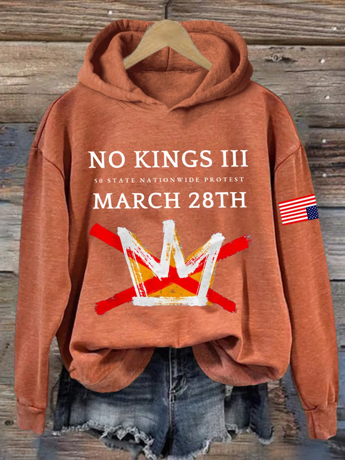 🔥Buy 3 Get 15% Off Retro No Kings III 50 State Nationwide Protest March 28th Print Hoodie