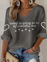 V-Neck Retro Peace Walking Monks With Aloka Dog Today Is Going To Be Our Peaceful Day Print T-Shirt