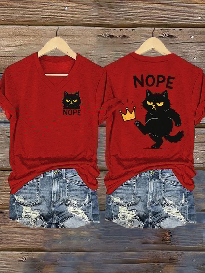 🔥Buy 3 Get 15% Off🔥Women's Retro No Kings In America Cat Crown Nope Print Short Sleeve T-Shirt
