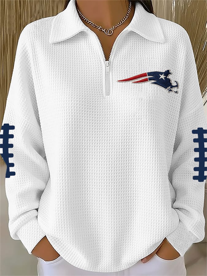 Women's Football Print Waffle Zip-Up Top