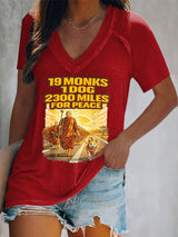 V-Neck Retro Walk For Peace 19 Monks 1 Dog 2300 Miles For Peace Print T-Shirt