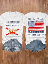 V-Neck Retro No Kings III 50 State Nationwide Protest March 28th Rejecting Kings Since 1776 Print T-Shirt