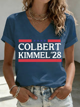 V-Neck Women's Talk Show Colbert& Kimme 2028 Print T-Shirt