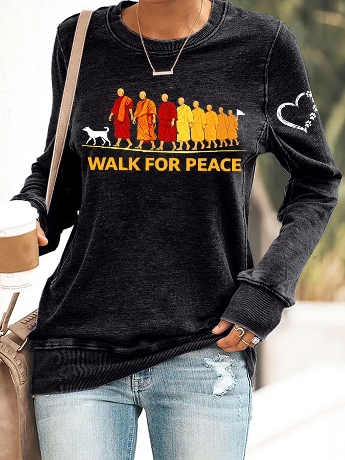 Retro Walk For Peace Monks With Aloka Dog Print Sweatshirt
