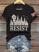 V-Neck Retro Resist Save The Forest Service Print T-Shirt