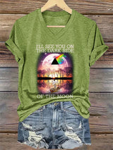 V-Neck Retro I'll See You On The Dark Side Of The Moon Print T-Shirt