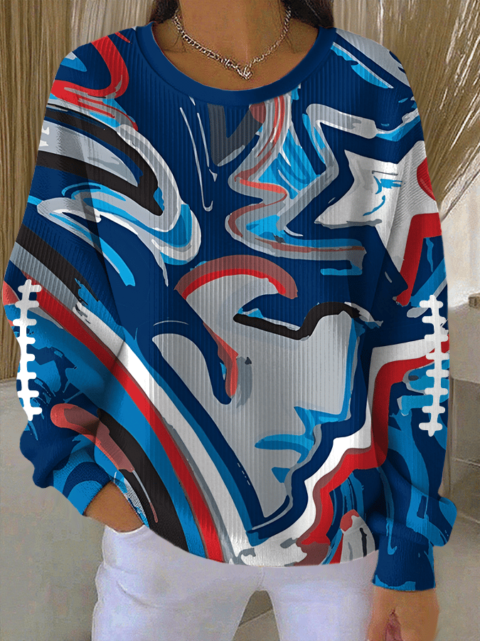 Women's Football Print Knit Crew Neck Long Sleeve Top