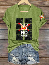 🔥Buy 3 Get 15% Off V-Neck Retro No Kings In America Print T-Shirt