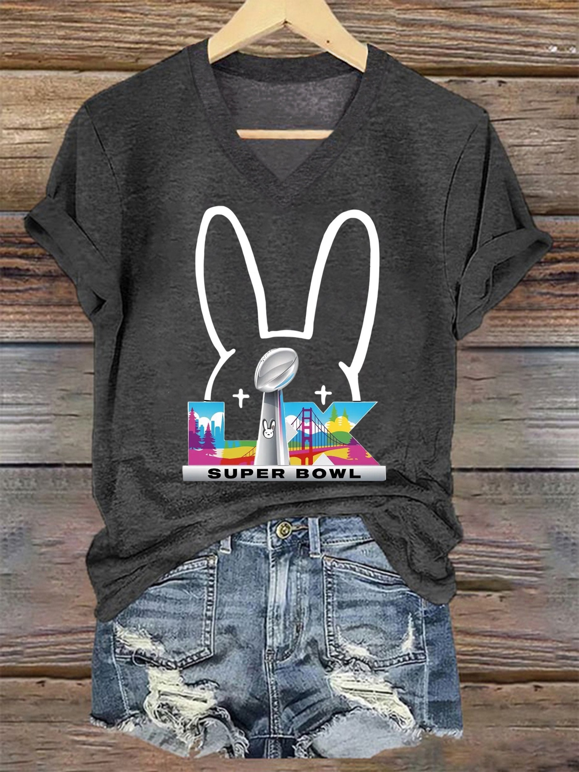 Women's Puerto Rico Print V Neck T-shirt