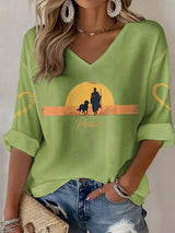 V-Neck Retro Walk For Peace Monks With Aloka Dog Print T-Shirt