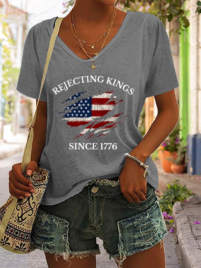 🔥Buy 3 Get 15% Off🔥Women's “Rejecting Kings Since 1776” Print Casual T-Shirt