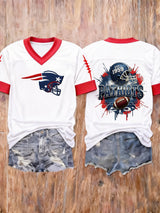 Women’s Football Embroidered Graphic V-Neck T-Shirt