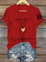 V-Neck Retro Walk In Peace Like Aloka Dog Print T-Shirt