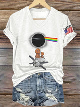 V-Neck Retro Artemis II See You On The Dark Side Of The Moon Print T-Shirt