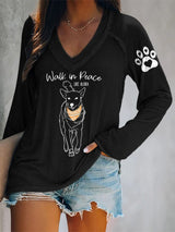 V-neck Retro Walk For Peace Monks With Aloka Dog Print T-Shirt