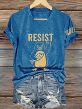 🔥Buy 3 Get 15% Off🔥V-Neck Retro Penguins Resist Tariffs Print T-Shirt