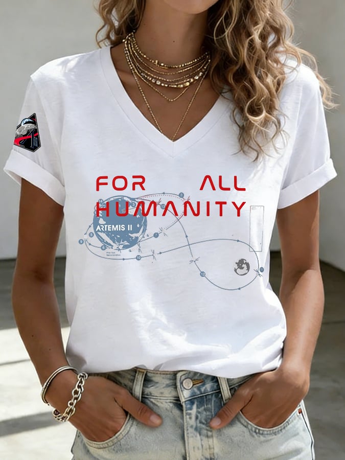 Women's Crewed Again Print V Neck T-shirt