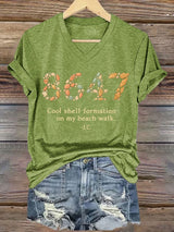 🔥Buy 3 Get 15% Off🔥V-Neck Retro 8647 Cool Shell Formation On My Beach Walk Print T-Shirt