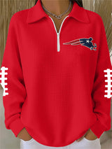Women's Football Print Waffle Zip-Up Top