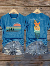 Retro Walk For Peace Love In Every Step Walk In Peace Like Aloka Dog Print T-Shirt