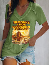 V-Neck Retro Walk For Peace 19 Monks 1 Dog 2300 Miles For Peace Print T-Shirt