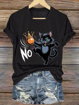 🔥Buy 3 Get 15% Off🔥V-Neck Retro Cat And Crown No Kings In America Print T-Shirt