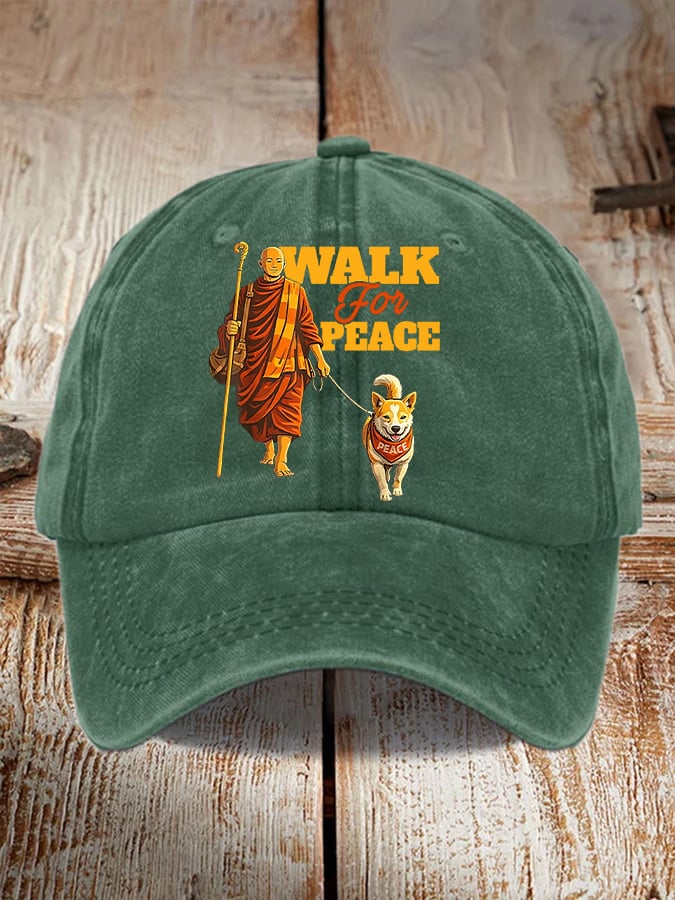 Retro Walk For Peace Monks With Aloka Dog Print Baseball Cap