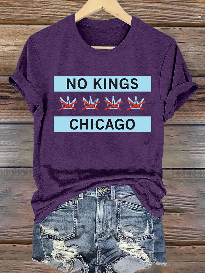 🔥Buy 3 Get 15% Off🔥Women's  No Kings Chicago Flag Print  T-Shirt