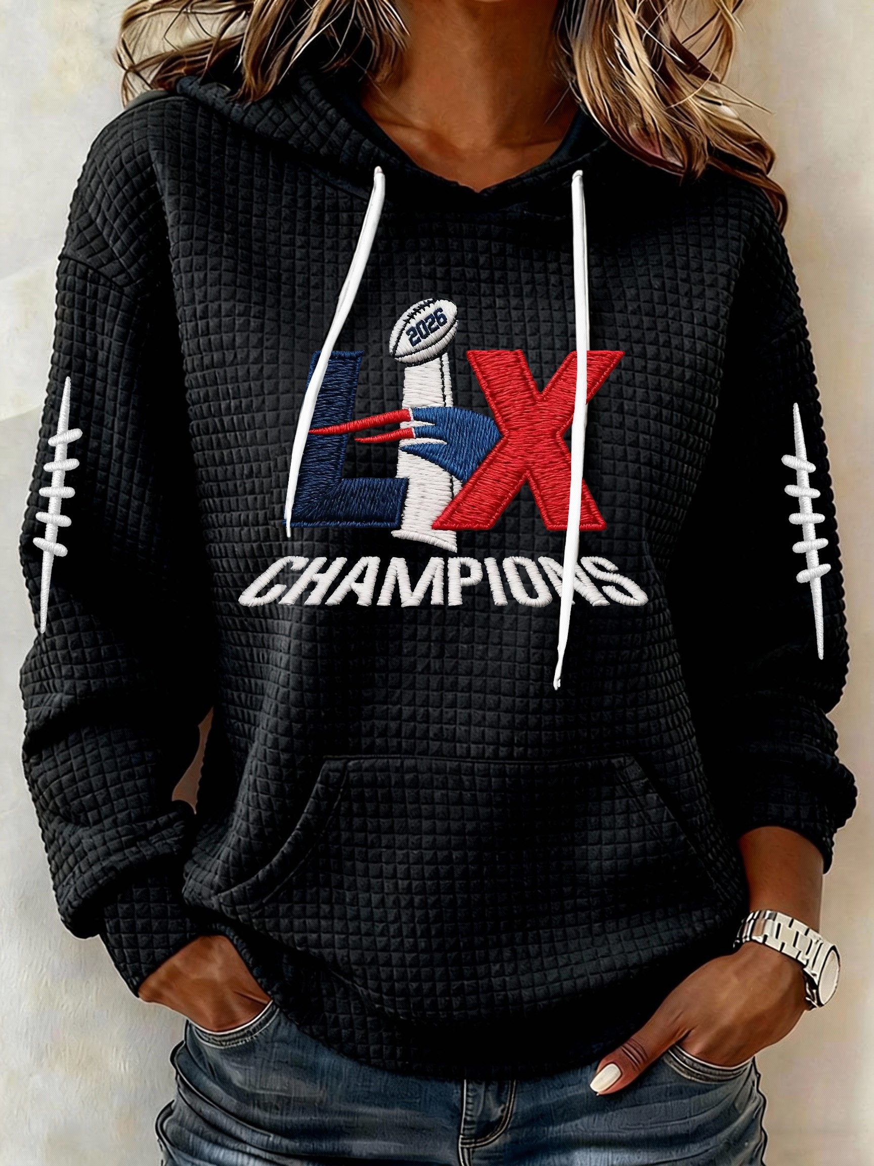 Women’s Football Graphic Waffle Knit Hoodie