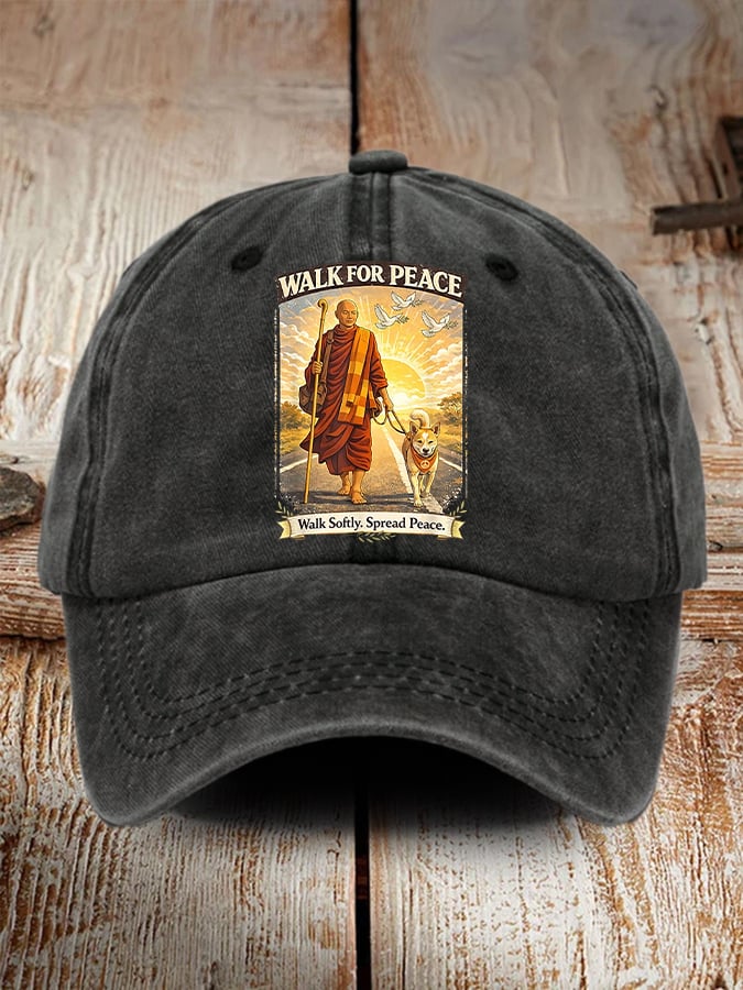 Retro Walk For Peace Monks With Aloka The Peace Dog Walk For Peace Walk Softly. Spread Peace Print Baseball Cap