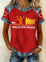 Retro Walk For Peace Monks With Aloka Dog Print T-Shirt