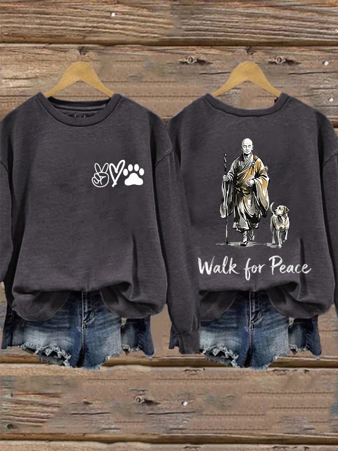 Retro Walk For Peace Monks With Aloka Dog Print Sweatshirt