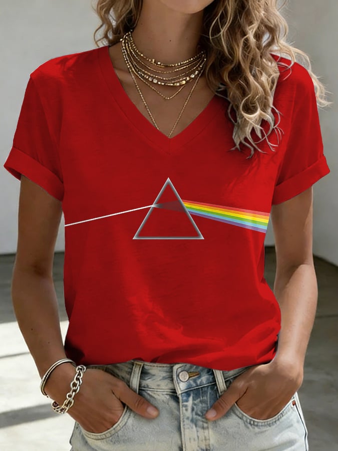 V-Neck Retro See You On The Dark Side Of The Moon Print T-Shirt