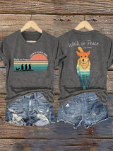Retro Walk For Peace Love In Every Step Walk In Peace Like Aloka Dog Print T-Shirt