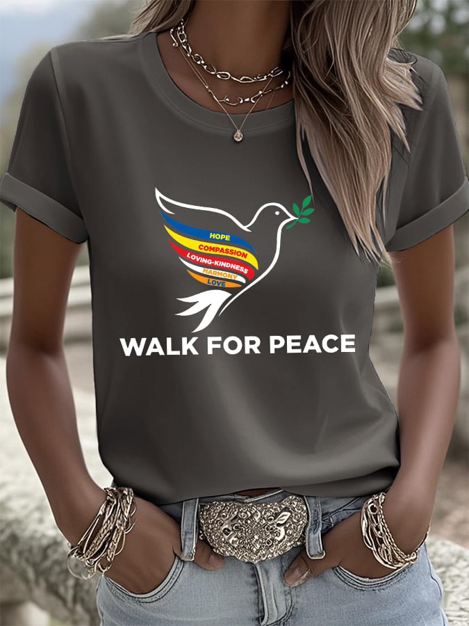 Retro Walk For Peace Hope Compassion Loving-Kindness Harmony Love Print T-Shirt