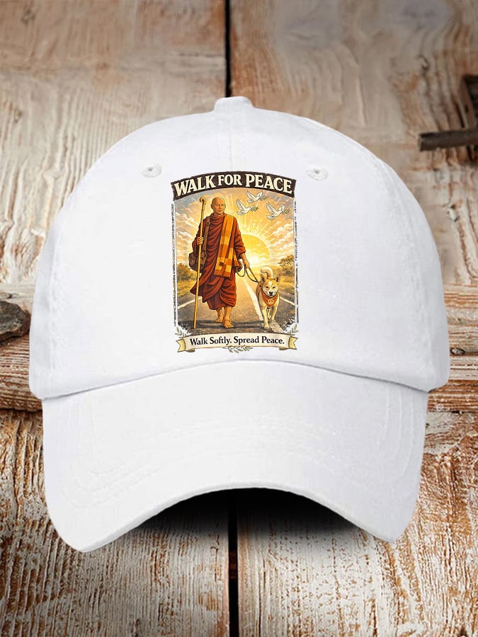 Retro Walk For Peace Monks With Aloka The Peace Dog Walk For Peace Walk Softly. Spread Peace Print Baseball Cap